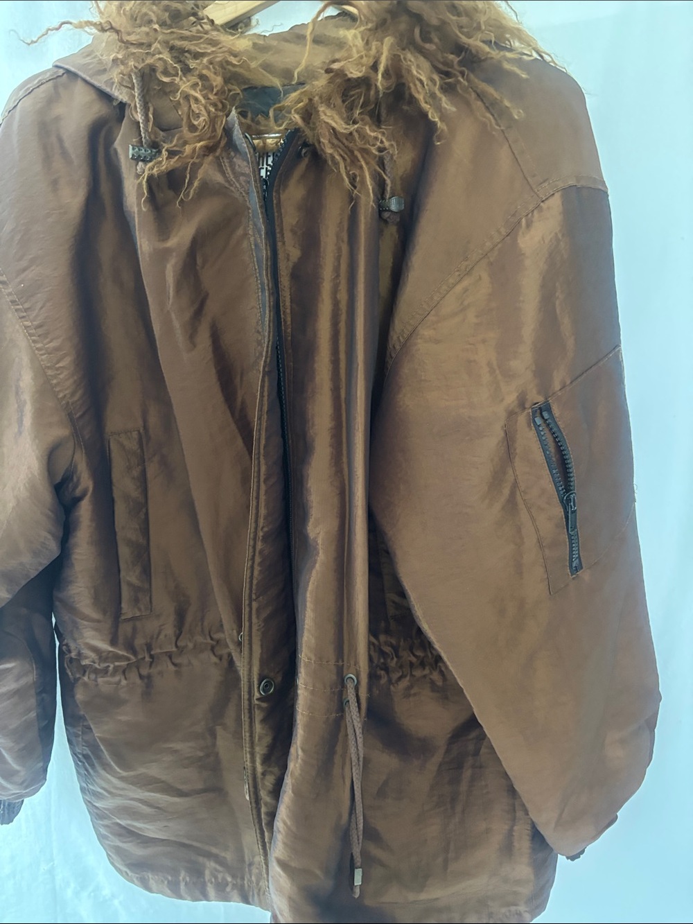 Men's Brown Hooded Puffer Coat with Fur-Trim Quilted Inside.